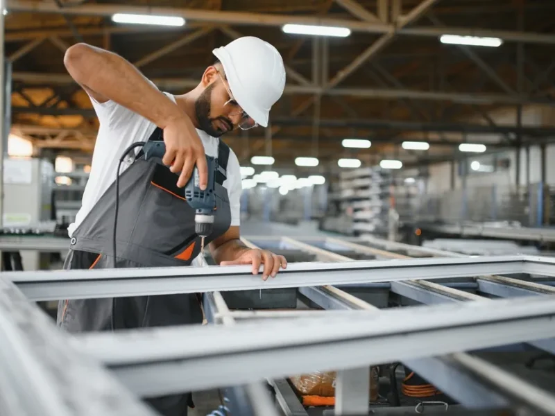 Pvc,Industry,Worker,Or,Operator,Making,Frames,For,Windows,And