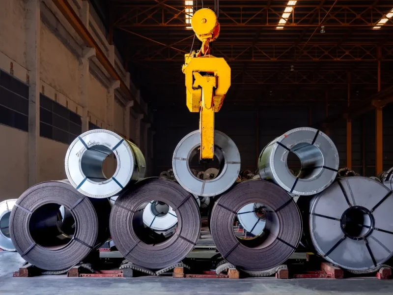 Steel,Coil,Storing,Inside,Warehouse,,Steel,Coil,Handling,By,Special